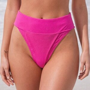 Aerie High-Waist Textured Bikini Bottom - Hot Pink, Size S